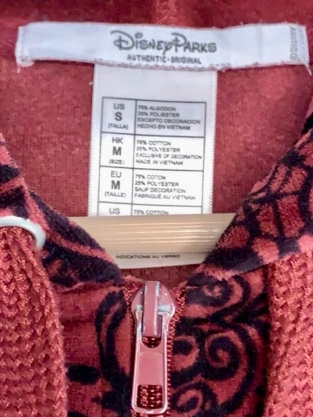 Disney Hidden Mickey Burgundy Red Velour Zip Hoodie with Hood - Picture 4 of 5
